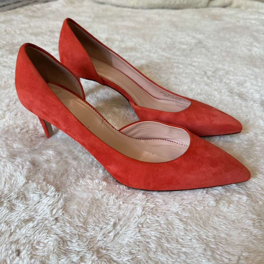 J.Crew Womens Lucie Suede Pumps Bright Cherish Heels D’Orsay Shoes Sz 8 1/2